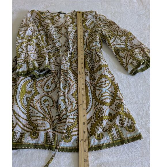 J Crew‎ Tunic Coverup Womens Size Small Green White Paisley Bohemian Lightweight - Picture 3 of 7